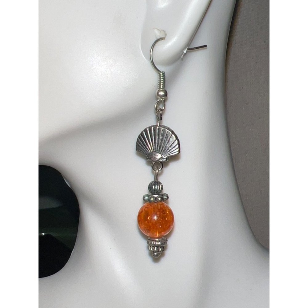 Peach In The Sea Shell Dangle Earrings -- 2"